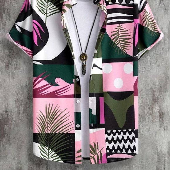 Pink Mens Button Up Tee Shirt - Picture 2 of 6